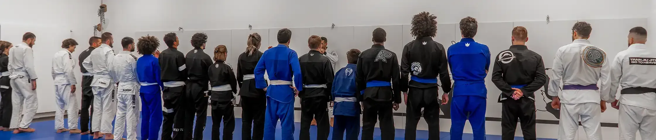 Le groupe LMNT aligné sur le tatami pour le salut de fin de cours.